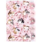 mofusand×日比谷花壇 A4ダイカットクリアファイル5P さくら 044057 モフサンド ぢゅの 猫 HIBIYA-KADANコラボ