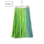 ショッピングピスタチオ PLAN C プランシー カラー切り替えプリーツスカート 未使用 38 ブルー×ピスタチオ