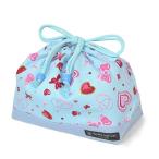 セール対象商品 ゆうパケット対応 巾着 中 マチ有りお弁当袋 ネームタグ付き ハートとリボンのきらきらビューティー ライトブルー お弁当 巾着 お弁当袋