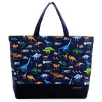 マチ付きキルティングレッスンバッグ ループ付き 発見!探検!恐竜大陸 ネイビー 大きめ 手さげバッグ 通学 入園 子供