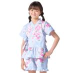 ショッピング甚平 子ども 甚平 じんべい 女の子  桜に水仙・水色 甚平 じんべえ 綿100% 子供 夏祭り 部屋着 花火大会