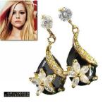 ピアス レディース 揺れるフラワー 花 ブラック クリスタル 18金 18KGP アヴリル ラヴィーン コレクション 30代 40代 50代 60代