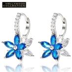 フープピアス レディース 花 フラワー 揺れるピアス サファイア ブルー ハリウッドセレブコレクション 30代 40代 50代 60代