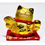 金運招き猫（扇） MR220 お取り寄せ 陶器 置物 貯金箱 招き猫 ねこ 運気アップ 風水 インテリア 置き物 玄関 リビング 金運 金色