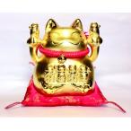 金運両手招き猫（鈴） MR230 お取り寄せ 陶器 貯金箱 置物 招き猫 ねこ 運気アップ 風水 インテリア 置物 玄関 リビング 金運 金色