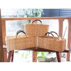 モロッコ ストロー革手横長カゴ　M
