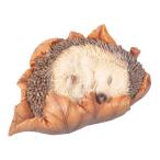 葉っぱに包まるハリネズミ　オーナメント　オブジェ　ガーデニング