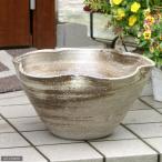 睡蓮鉢 国産 手作り睡蓮鉢 益子焼 彩(SAI) 花型 古信楽 白鏡 直径約38cm ビオトープ