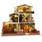 Spilay 1/24 DIY 木製ミニチュア ドールハウス 初心者 クラフトセット - Ha+LEDライト、オルゴール、ダ