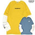 ショッピングスヌーピー スヌーピー 長袖 Tシャツ フェイク レイヤード オーバーサイズ BIG 袖 プリント 刺繍 トップス SNOOPY PEANUTS