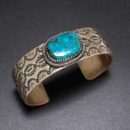 インディアンジュエリー  ブルー ジェム ターコイズ  Blue Gem ワイド バングル ナバホ L. JAMES　 Silver