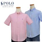 ラルフローレン ボーイズ POLO Ralph Lauren 半袖シャツ サッカー地  ストライプ ブルー ピンク ボタンダウン #323865274