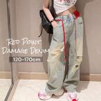 韓国子供服 ビンテージ風ダメージデニム No.240112-02 ロングパンツ ボトムス デニム キッズ 大人っぽい 女の子 ダンス かっこいい 可愛い 子供服 Cheeky