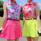 ショッピングプティプラ ゴルフウェア レディース fruit総柄ノースリーブ c240601-01 韓国ゴルフウェア タンクトップ ポロシャツ プチプラ ゴルフ女子 可愛い 韓国ブランド プティオール