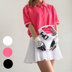 ショッピングプティプラ ゴルフウェア レディース ハーフジップオーバーポロ K230401-01 韓国 ポロシャツ 春 夏 安い プチプラ 白 黒 シンプル  大きいサイズ プティオール