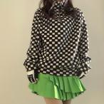 ショッピングプティプラ compassチェッカーフリース k231203-01 韓国ゴルフウェア レディース トレーナー 防寒 裏起毛 大きいサイズ 秋 冬 安い モノトーン プチプラ 白 黒 プティオール