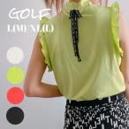 ショッピングプティプラ バックリボンフリルノースリーブ K240508-01 韓国ゴルフウェア レディース タンクトップ ポロシャツ 春 夏 安い プチプラ 白 黒 黄 緑 シンプル プティオール