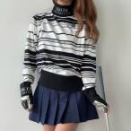 ショッピングプティプラ GREEN QUEEN ボーダーセーター K240905-01 韓国ゴルフウェア レディース ニット 総柄 安い プチプラ 黒 シンプル プティオール