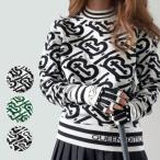 ショッピングプティプラ GREEN QUEEN 総柄セーター K240907-01 韓国ゴルフウェア レディース ニット プチプラ 黒 柄  派手 緑 白 プティオール