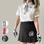 ショッピングプティプラ リボンタイポロ K250503-01 韓国ゴルフウェア レディース ポロシャツ 半袖 薄手 春 夏 安い プチプラ 白 赤 黒 ベージュ 無地 シンプルトップス プティオール