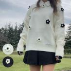 ショッピングプティプラ ぽこぽこお花セーター K250913-01  韓国ゴルフウェア レディース トップス ニット カジュアル 白黒 秋 冬  安い プチプラ 可愛い プティオール putyAll
