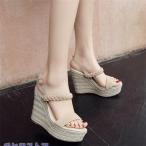 ショッピングウェッジソール サンダル ウェッジソール 厚底 ヒール11cm 大人かわいい シューズ レディース 夏 ベージュ