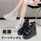 ショッピングブーツサンダル ブーツサンダル サンダル かかとあり ウェッジソール レディース サマーブーツ 美脚 シューズ ショートブーツ 靴 春 ブラック