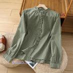 ブラウス レディース シャツ 長袖 ギンガムチェック 襟フリル シャツブラウス トップス ブラウスチュニック チェック柄 キレイめ カジュアル 森ガール シンプル