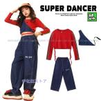 ショッピングダンス 衣装 ヒップホップ ヒップホップ ダンス衣装 セットアップ ガールズ 子供ダンス服 ダンスウェア キッズダンス衣装 トップス ビスチェ デニムパンツ K-POP 韓国 赤