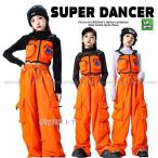 ダンス衣装 キッズ セットアップ オレンジ 黒 白 ガールズ ヒップホップ K-POP 韓国 トップス ビスチェ パンツ 派手 ダンスウェア 子供ダンス服