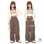 ダンス衣装 ヒップホップ キッズ  子供 ダンス チア 女の子  ブラウンパンツ ベージュ トップス キッズダンス JAZZ ダンス 衣装 上下セット ガールズ ヘソ出し