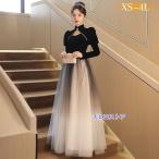 ショッピングピアノ発表会 ドレス 大人 ピアノ 発表会 ロング 演奏会 結婚式 母親 黒 ワンピース 長袖 パーティードレス イブニングドレス フォーマル