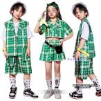 ショッピング韓国子供服 キッズダンス衣装 セットアップ 緑 韓国 子供服 ヒップホップ キッズ トップス パンツ スカート 体操服 ダンス衣装 k-pop 演出服 ステージ衣装 チェック柄 おし