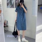 春 夏 シャツワンピ デニムシャツ レディース デニムワンピース 半袖 シャツ ゆったり 膝丈ワンピース 半袖シャツ サマーワンピース カジュアルシャツ