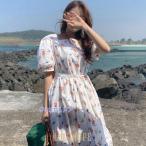 ワンピース レディース きれいめ 春 夏 半袖 薄手 ミモレ丈 ティアード フレアスカート ウエストリボン お洒落 花柄 総柄