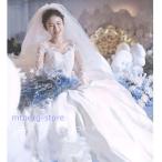 ウェディングドレス 花嫁 二次会 サテンドレス レース ウエディングドレス 結婚式 ロングドレス プリンセスライン 長袖 挙式 披露宴 ブライダル 編み上げ