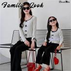 親子 ペアルック 赤ちゃん 2点セット tシャツ パンツ リボン 韓国風 ファッション 親子ペアルック 秋 冬 トップス ゆったり ママ 女の子 ペアルック 親子 ブラン