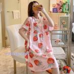 ネグリジェ レディース 春夏パジャマ 半袖ワンピース レション ロングネグリジェ もも柄 パジャマ可愛い ルームウェア 寝巻き 部屋着 ネグリジェ ゆったり