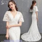 新品ウェディングドレス ウエディングドレス白 パーティー マーメイド V襟 花嫁ロングドレス 結婚式 トレーンライン 二次会 フォームドレス お呼ばれ 挙式hs6428