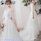 ショッピングウェディング ウェディングドレス ウェディングドレス白 パーティードレス トレーン 花嫁ロングドレス パフスリーブ 結婚式  二次会 エレガント 演奏会 レース 挙式hs4887