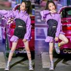 ショッピング韓国子供服 キッズダンス衣装 ヒップホップ 女の子 ステージ衣装 ダンス衣装 韓国子供服 HIPHOP 応援団 ジャズダンスチアリーダー 衣装 練習着 セット 団体服 パープル