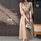 ワンピース ロングワンピース 半袖 レディース コットンリネン 綿麻 リネン 綿 花柄 総柄 リネンワンピース Uネック 大きいサイズ カジュアル 春 夏