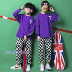 キッズダンス衣装 セットアップ ヒップホップ HIPHOP チェック柄 子供服 長袖 チェックパンツ タンクトップ トップス 長ズボン 体操服 練習着