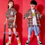 キッズダンス衣装 ヒップホップ HIPHOP チアガール チェック柄 セットアップ チア チェックスカート トップス ガールズ 子供 ジャズダンス 練習着 応援