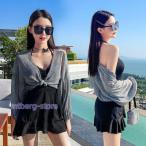 水着 レディース  体型カバー  UVカット　透け感 ワンピース水着 ビーチウェア おしゃれ