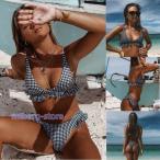 ショッピングビキニ 水着 ビキニ レディース フリル ビキニ スイムウェア 2点セット チェック柄 キュート水着 トレンド 可愛い 体型カバー 女性 20代 30代 40代 水泳 大人 夏物 海辺
