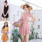 水着レディース 体型カバー 水着3点セット セパレート レースブラウス キュロット 小胸バンドゥビギニ  韓国風 40代 可愛い スイムウェア 温泉 ママ しま