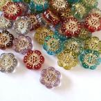 ビーズ 花 カラフルなクレマチス【8個】 ゴールドライン フラワービーズ ミックスカラー アクリル