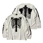 ショッピングスカル VANSON バンソン スカルボーン 骨 プリント サーマル ワッフル生地 カットソー 長袖Tシャツ ロンT ホワイト 白