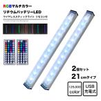 LED 21cm 2本セット RGBカラー スティックライト リモコン付き Micro USB充電式 バッテリー内蔵 ワイヤレス バーライト 調光  フットライト 照明